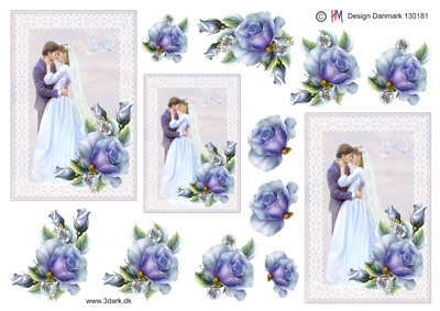 3D Brudepar med blå blomster